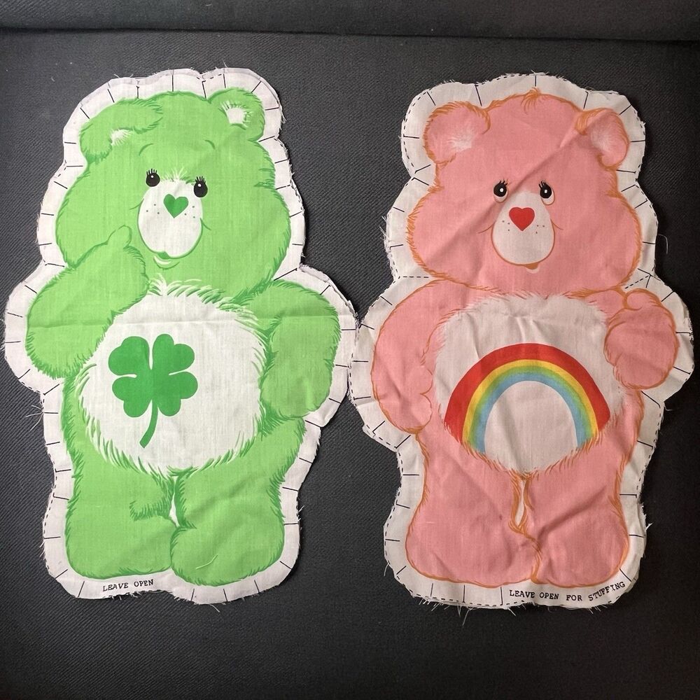 Vintage 1983 Care Bears Cut & Sew Fabric Panels Good Luck & Cheer Bear Pair Flaw
